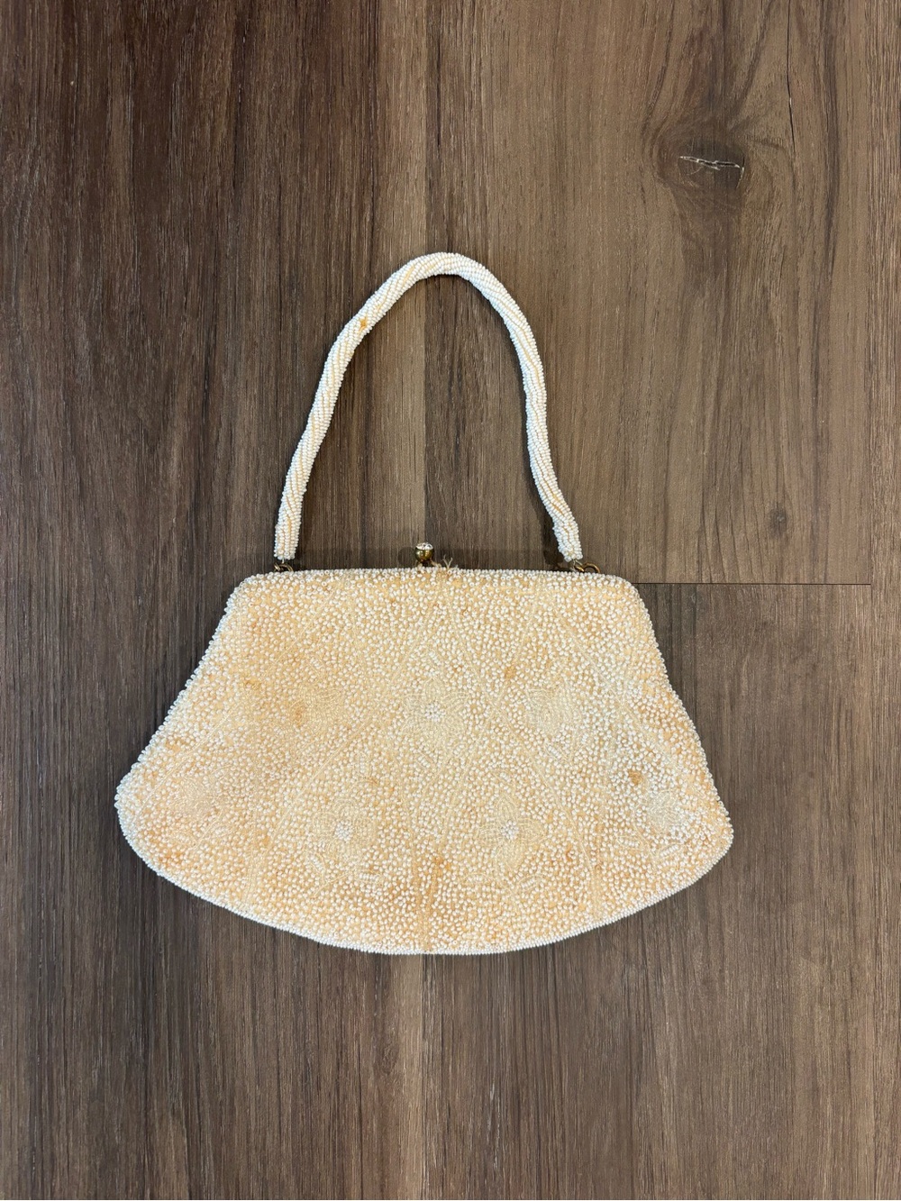 Elegant Cream Beaded Top-Handle Women's Bag